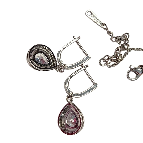 Stainless Steel Cubic Zirconia Earrings and Necklace Set - Picture 3 of 3